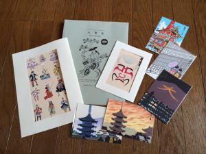 The postcards are special images just for Obon while the two prints are hand-block prints.