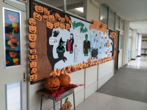 My final version of the Halloween board in the hallway at my school